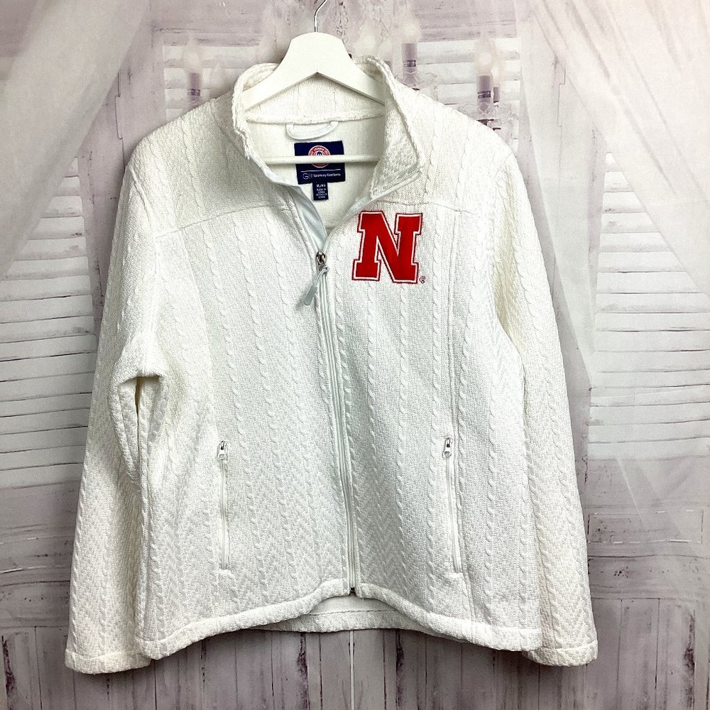 Nebraska Cornhuskers Full Zip Cable Knit Sweater XL